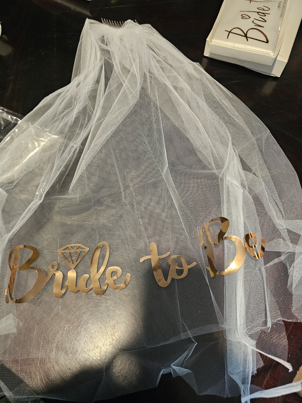 Bride to Be White Veil with Rose Gold Lettering Party Veil.new!